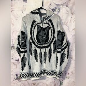 Vintage Andes Wolf Dream Catcher  Full Zip Hooded Sweater XL Pockets AOP Native